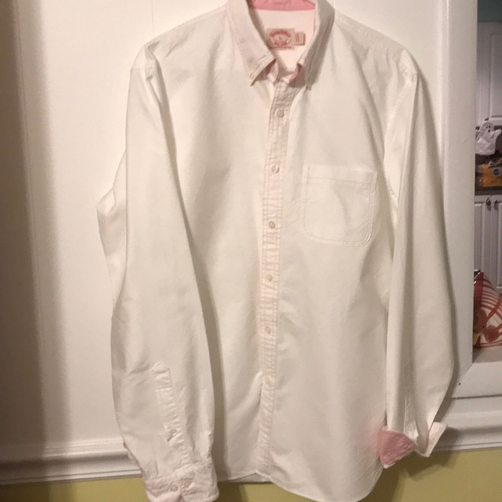 Brooks Brothers white button down pink accents